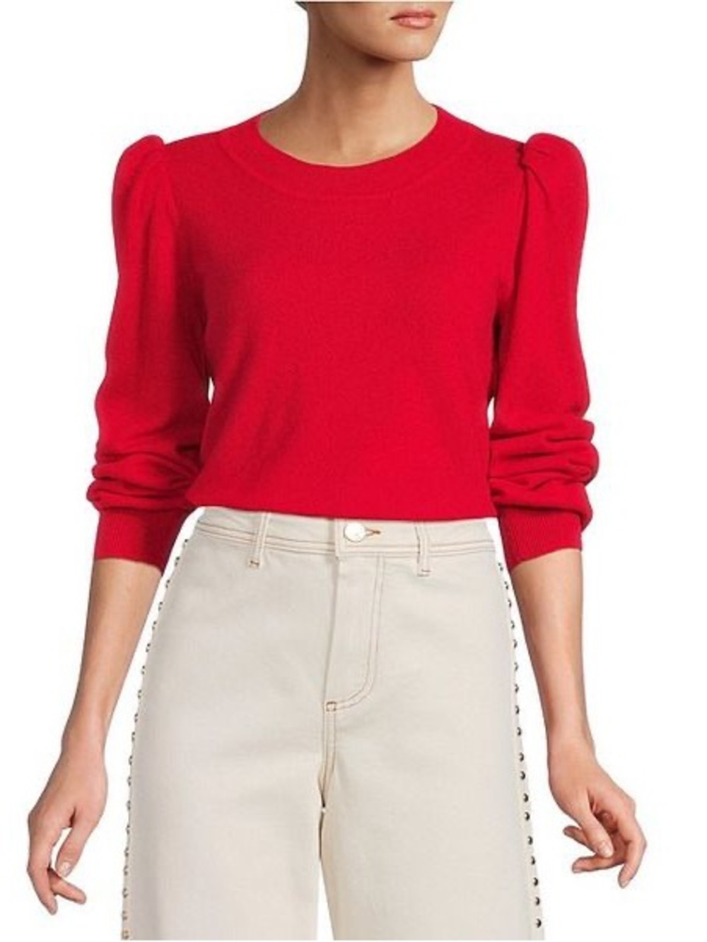 NWT Antonio Melani Lisa 100% Cashmere Red Puff Sleeve Mock Neck Sweater XL